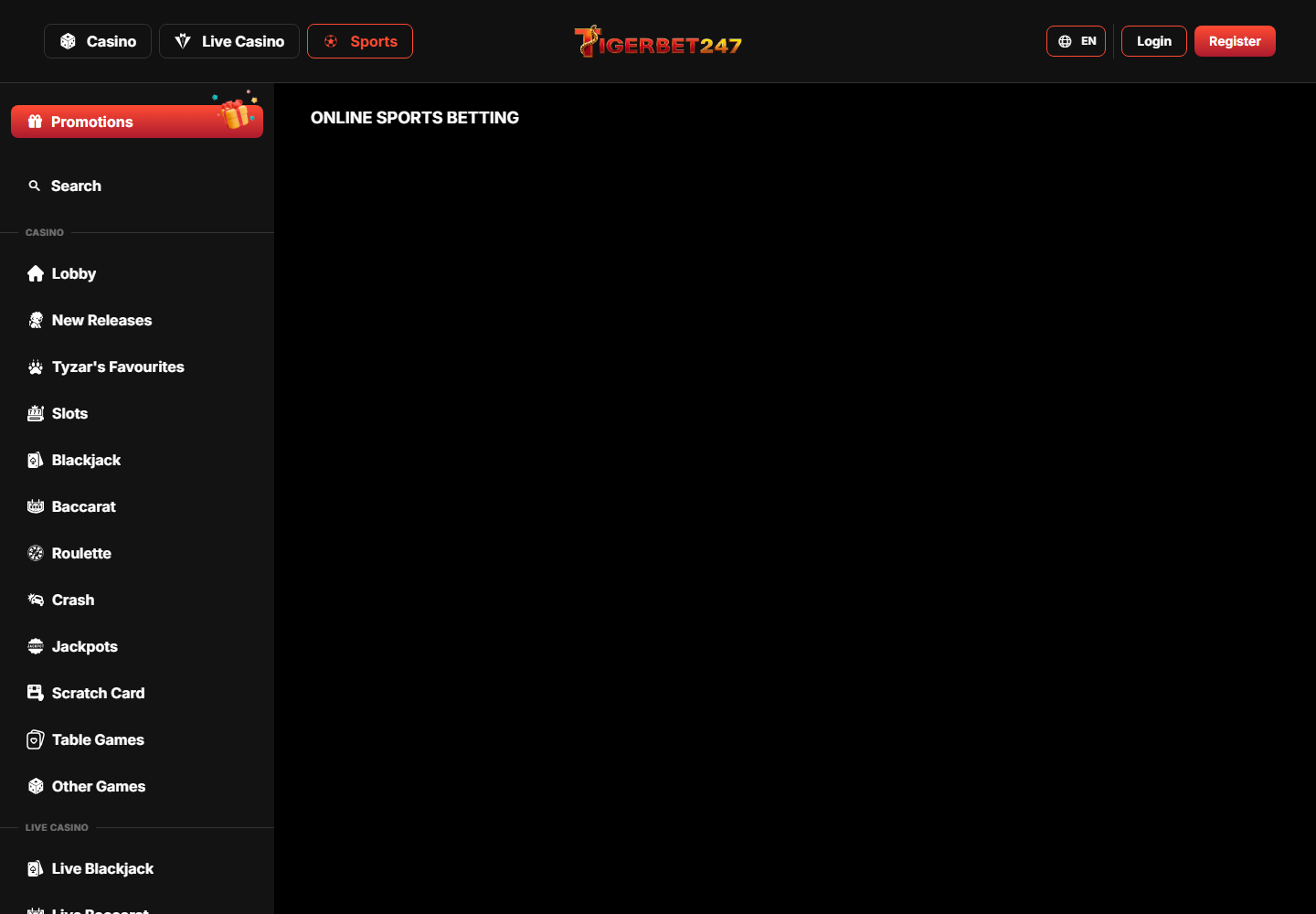 TigerBet247 sports markets in the connected account interface